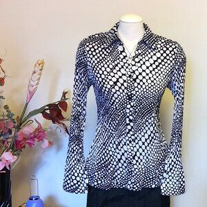 NWOT Fred David Women’s Long Sleeve Loose Shirts Polka Dot Print Pleated Blouse
